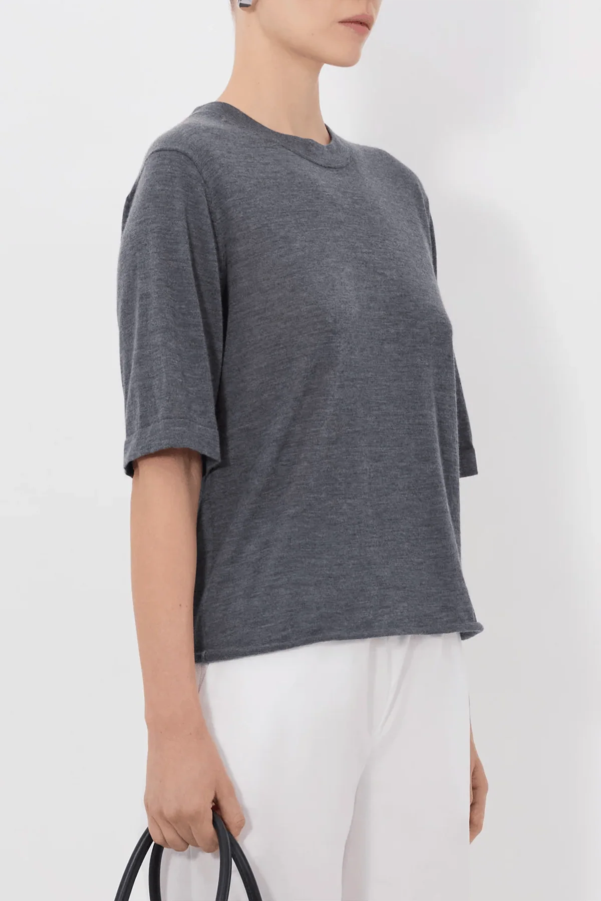 Nala Fine Short Sleeve Top in Anthracite Melange - Image 3