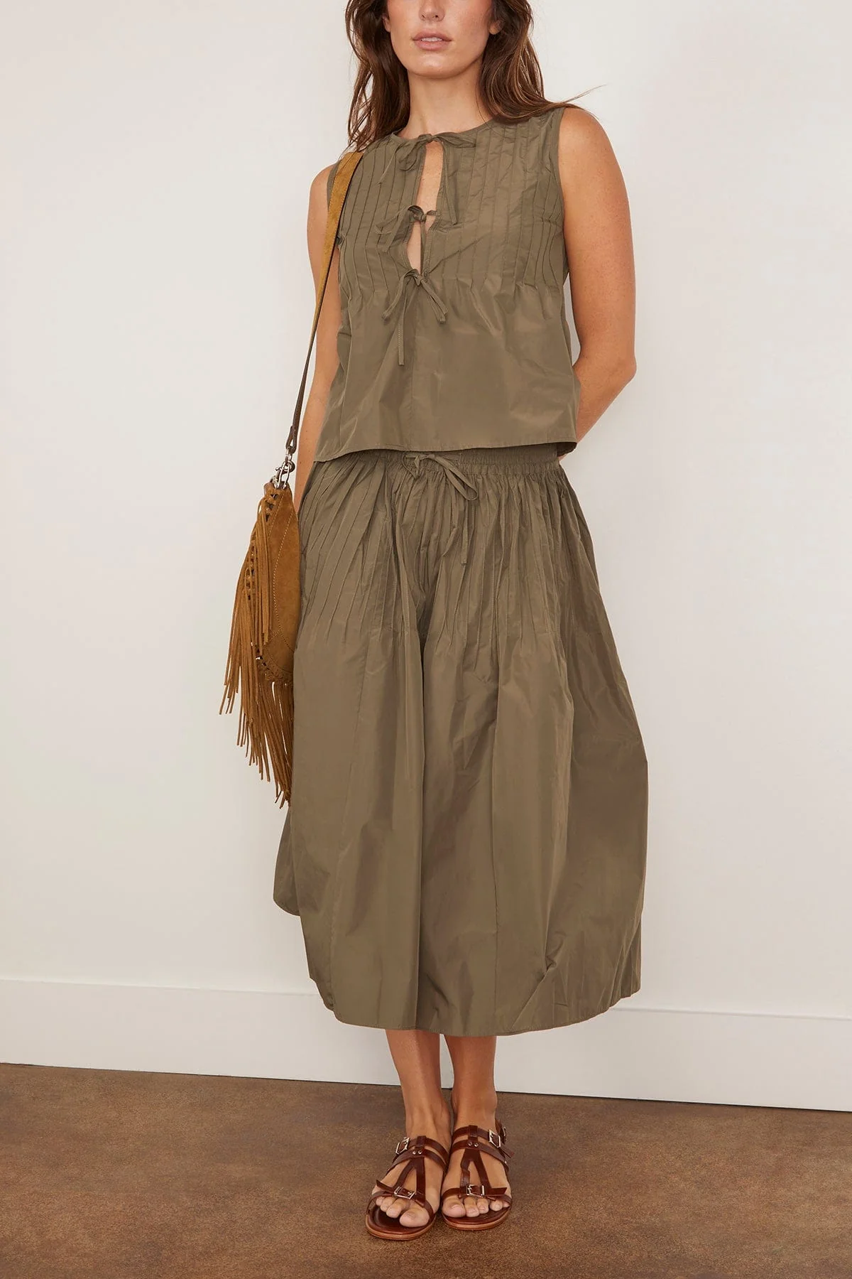 Nina Tie Front Top in Olive - Image 2
