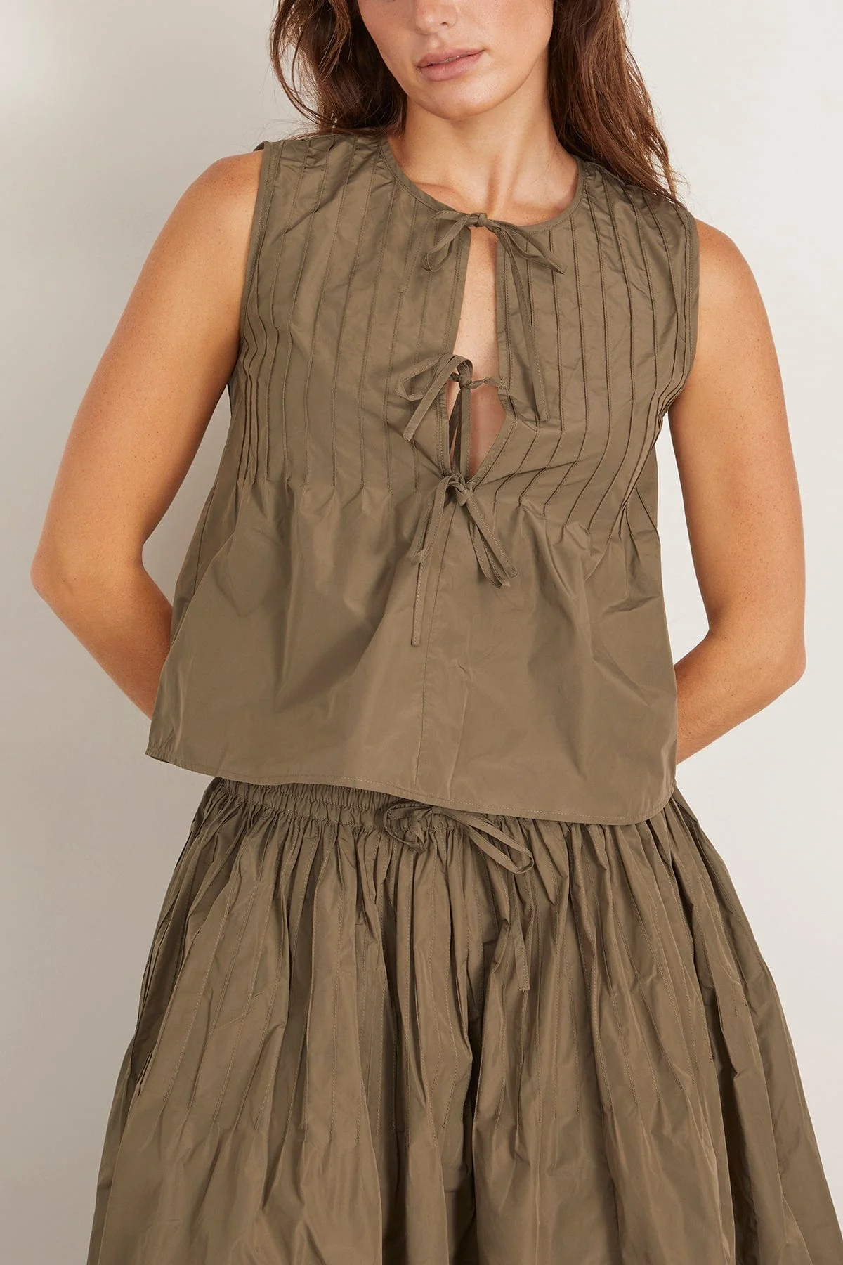 Nina Tie Front Top in Olive - Image 3
