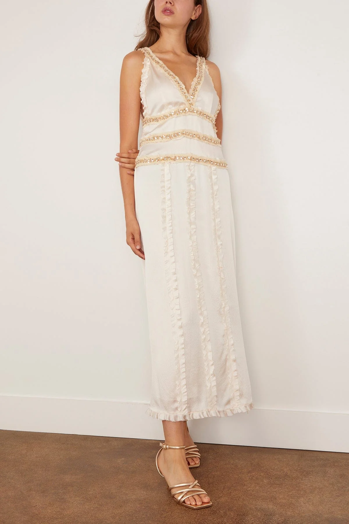 Nola Embellished Silk Dress in Ivory - Image 3