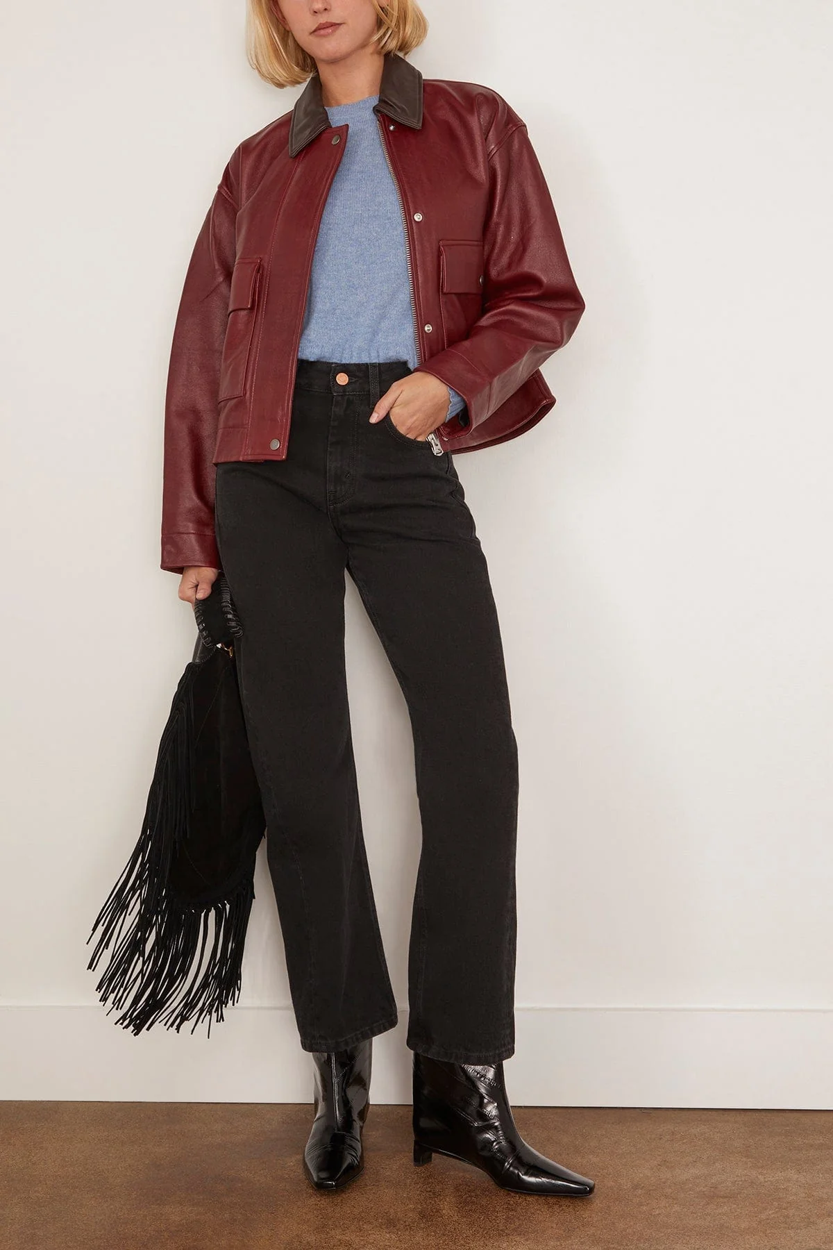 Nonie Leather Jacket in Burgundy - Image 2