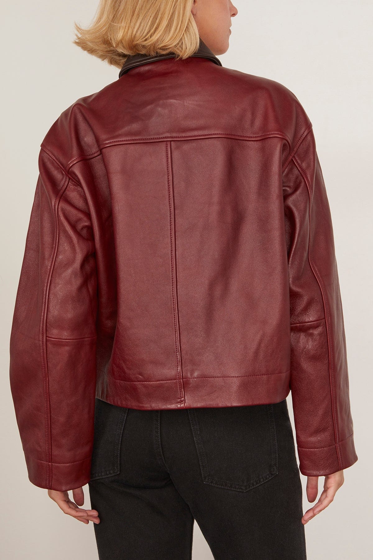 Nonie Leather Jacket in Burgundy - Image 4