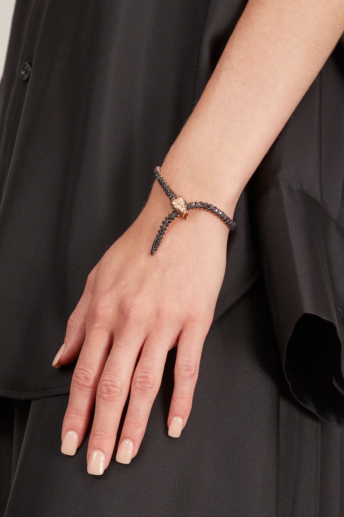 Nouveau Black Diamond Serpent Bracelet in 18k Rose Gold - Image 2