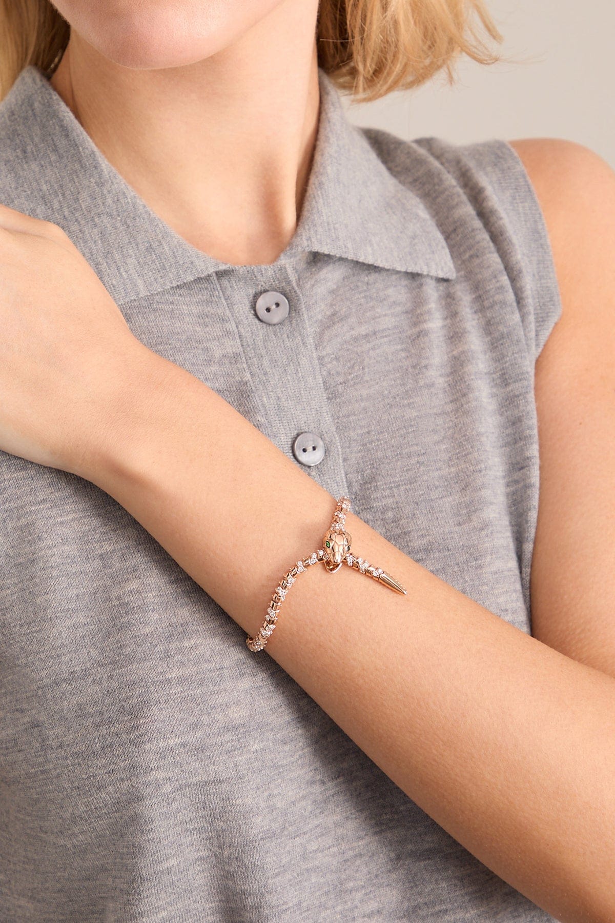 Nouveau Scattered Diamond Serpent Bracelet in 18k Rose Gold - Image 2