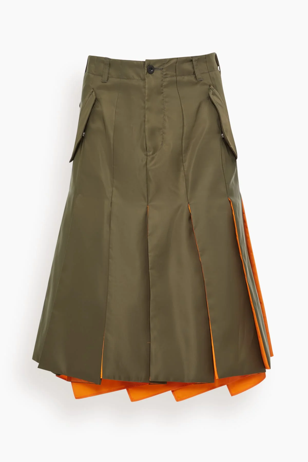 Nylon Twill Skirt in Dark Khaki