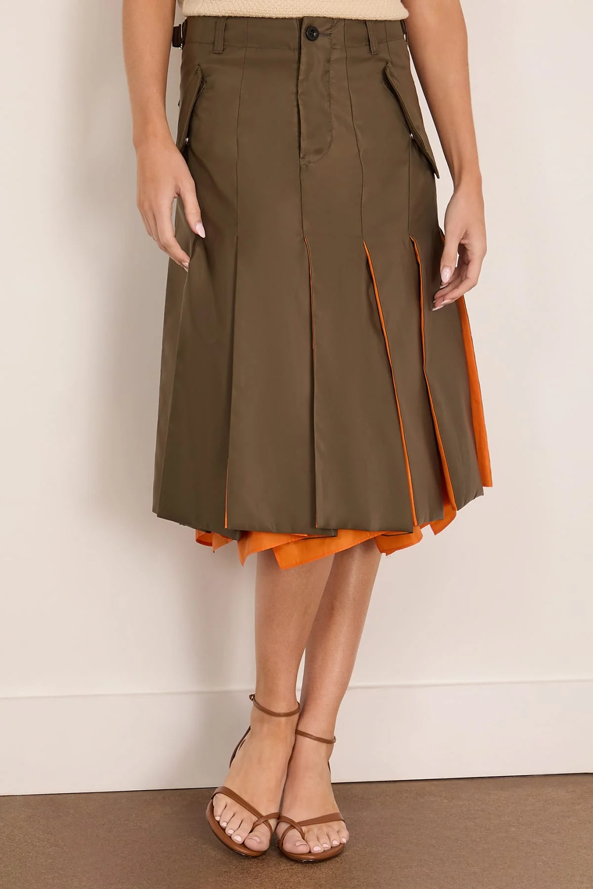Nylon Twill Skirt in Dark Khaki - Image 3