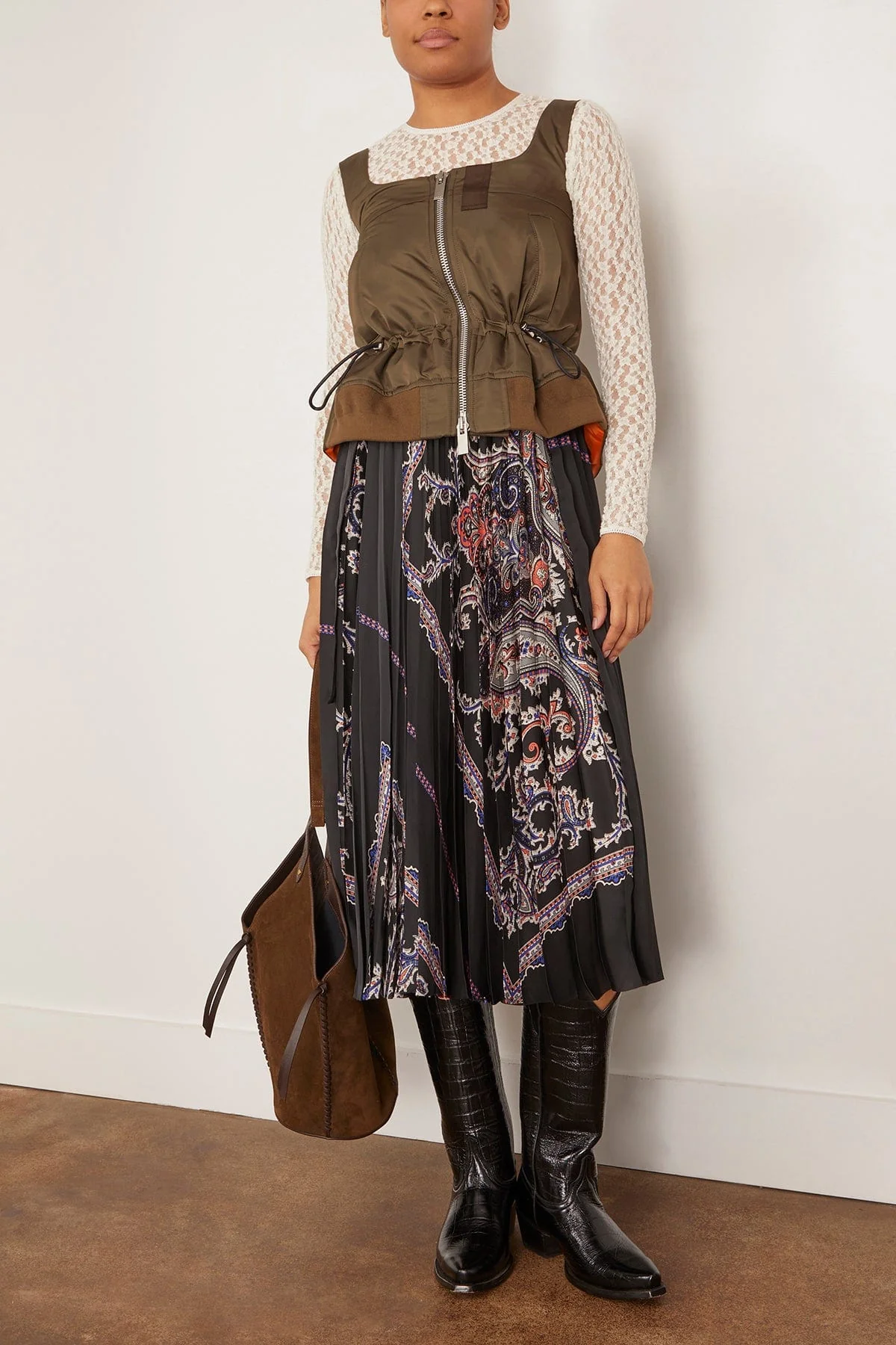 Nylon Twill Tank Top in Dark Khaki - Image 2