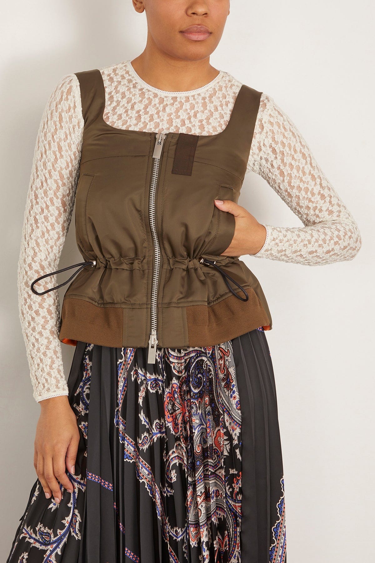 Nylon Twill Tank Top in Dark Khaki - Image 3