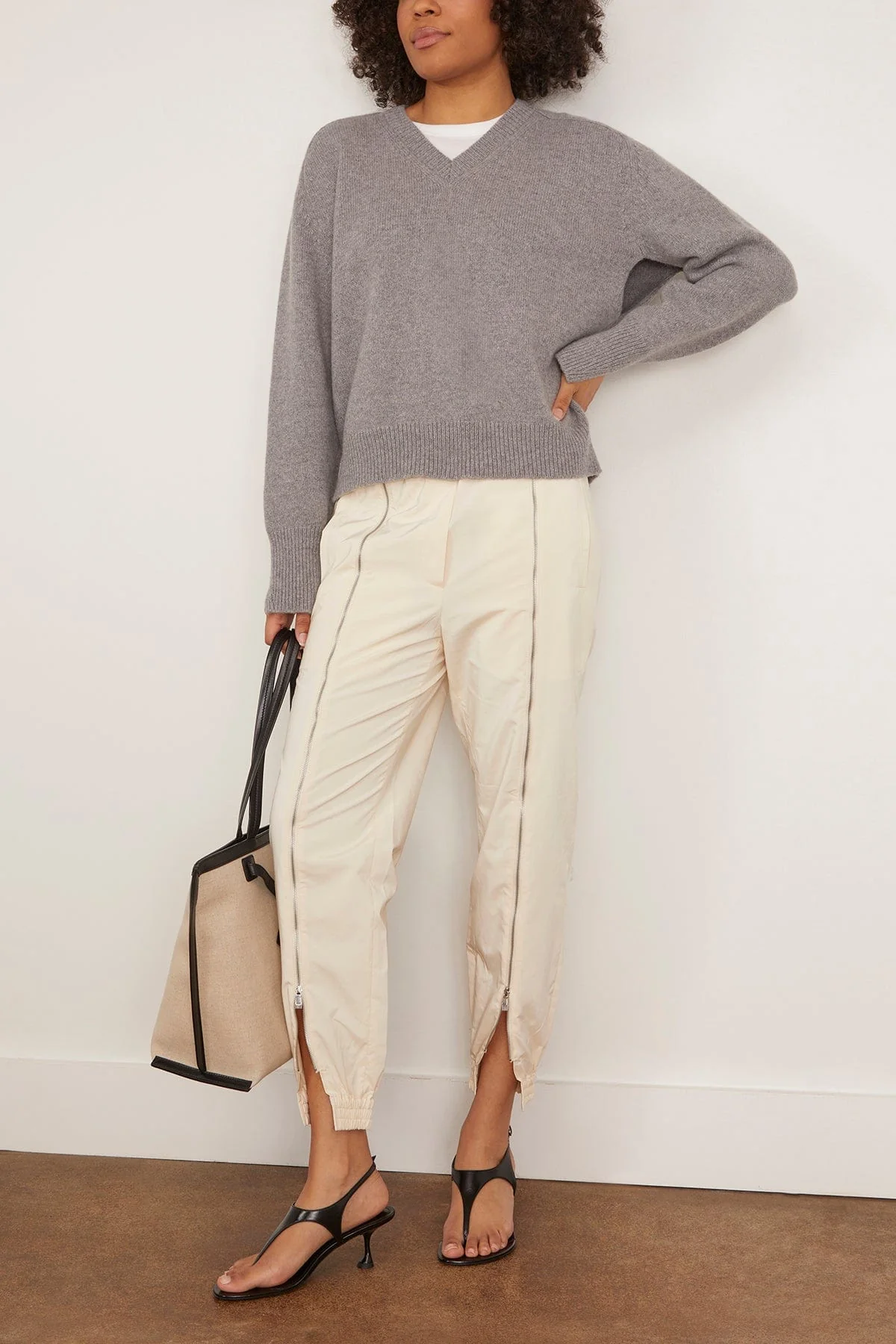 Nylon Zipper Jogger in Ivory - Image 2