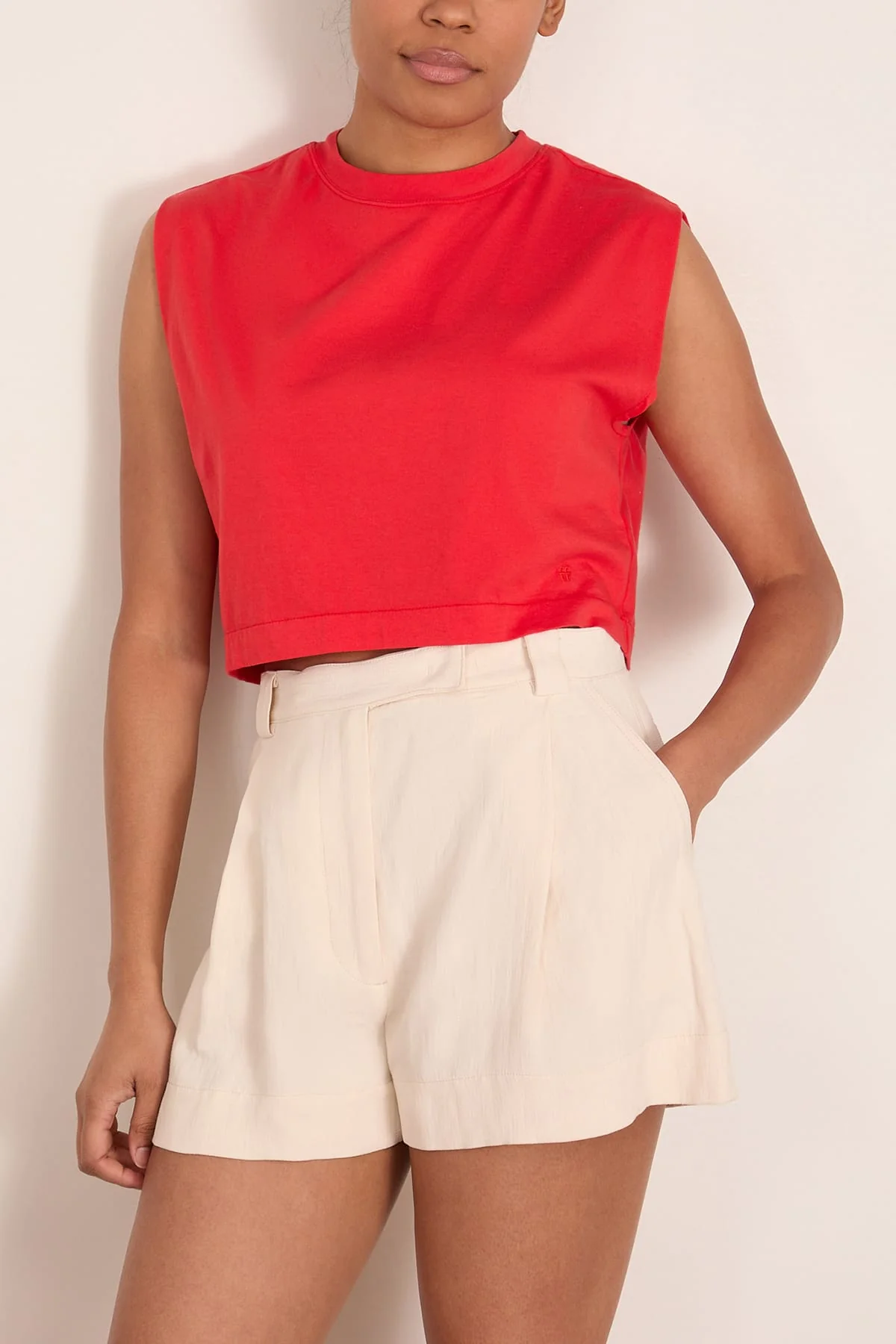 Organic Cotton Jersey Wide Shoulder Top in Rouge - Image 3