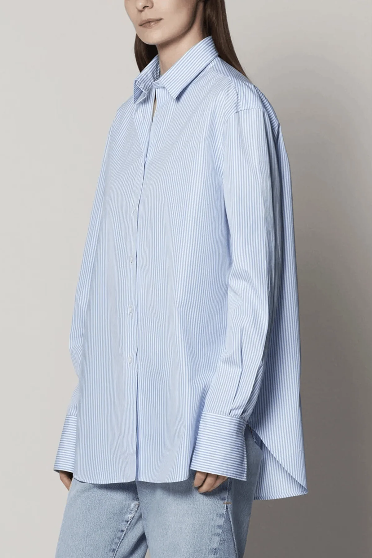 Oversized Mens Shirt in Blue Stripe - Image 4