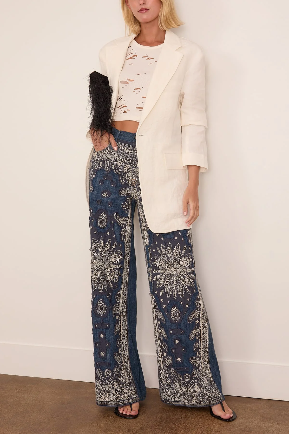 Oversized Ragged Blazer in White - Image 2
