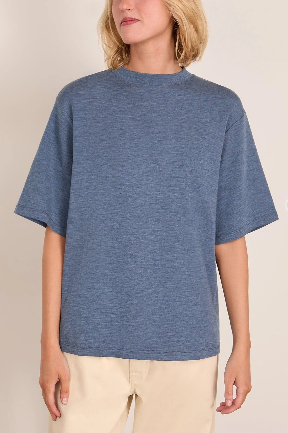 Oversized Soft Merino T-Shirt in Ocean Blue - Image 3