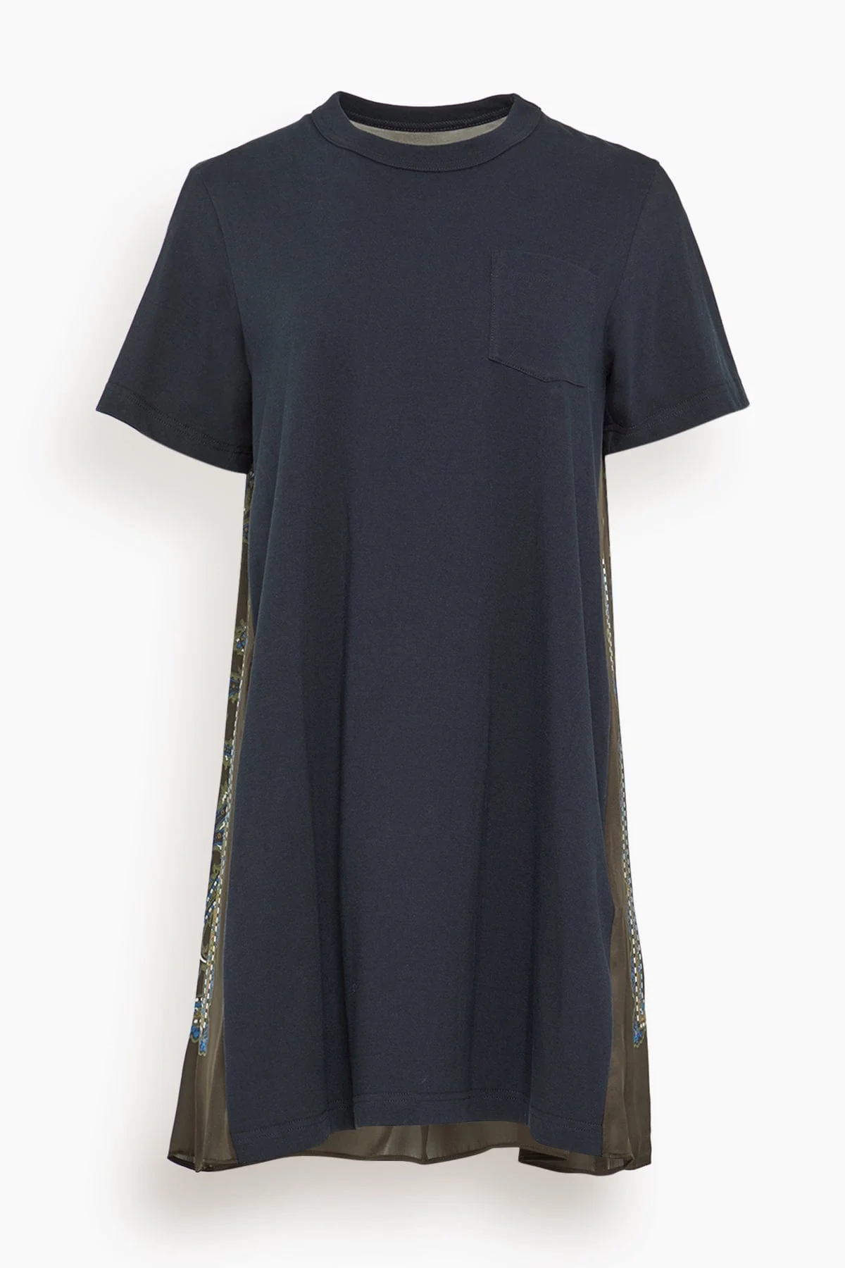 Paisley Print Cotton Jersey Dress in Navy/Khaki