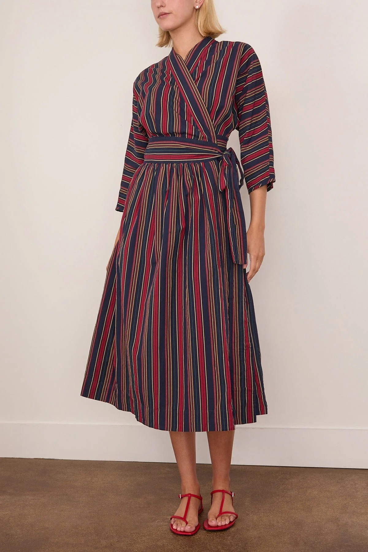 Pantry Stripe Wrap Dress in Provence Blue - Image 3