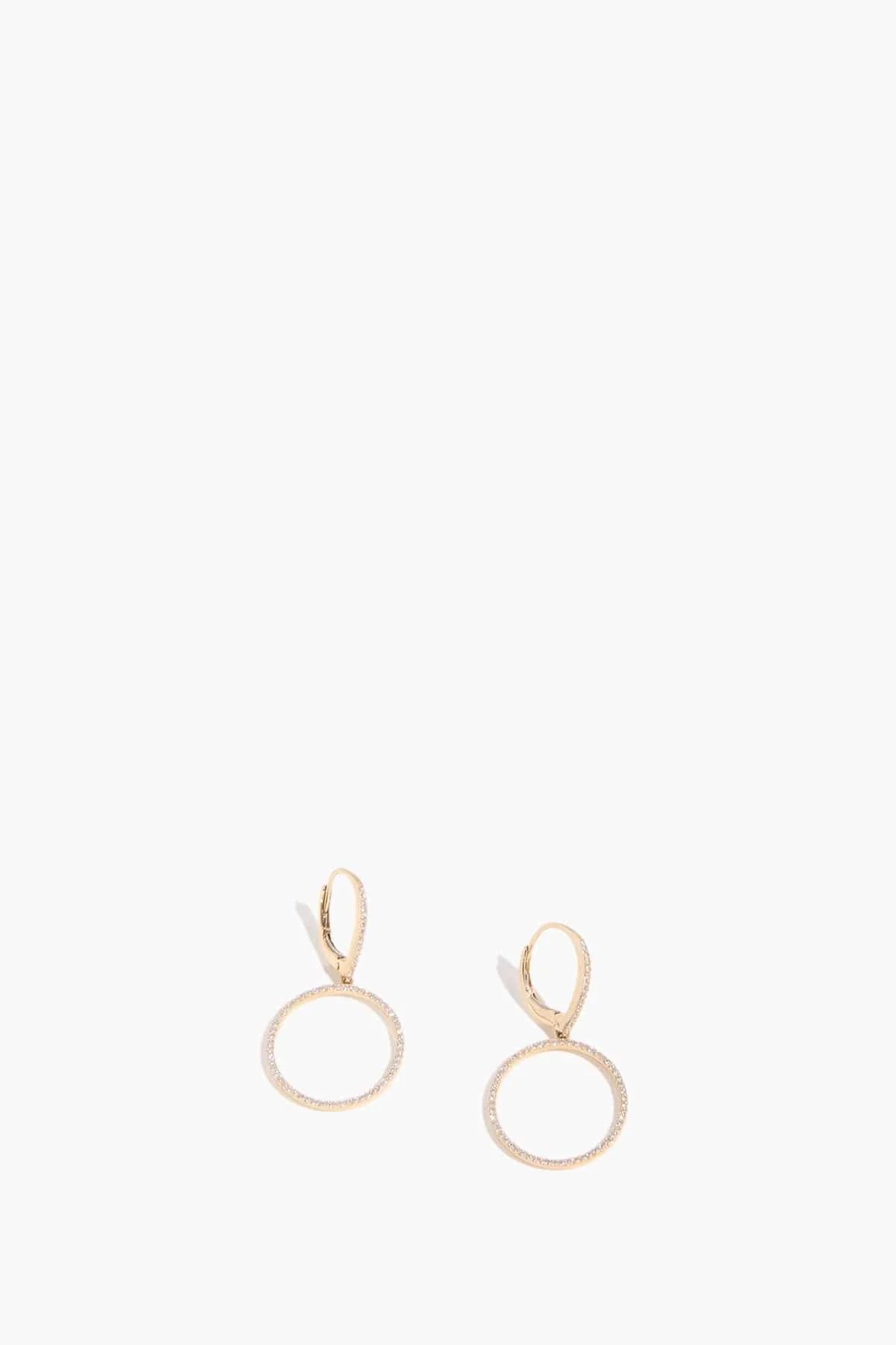 Pave Circle Earrings in 14k Yellow Gold