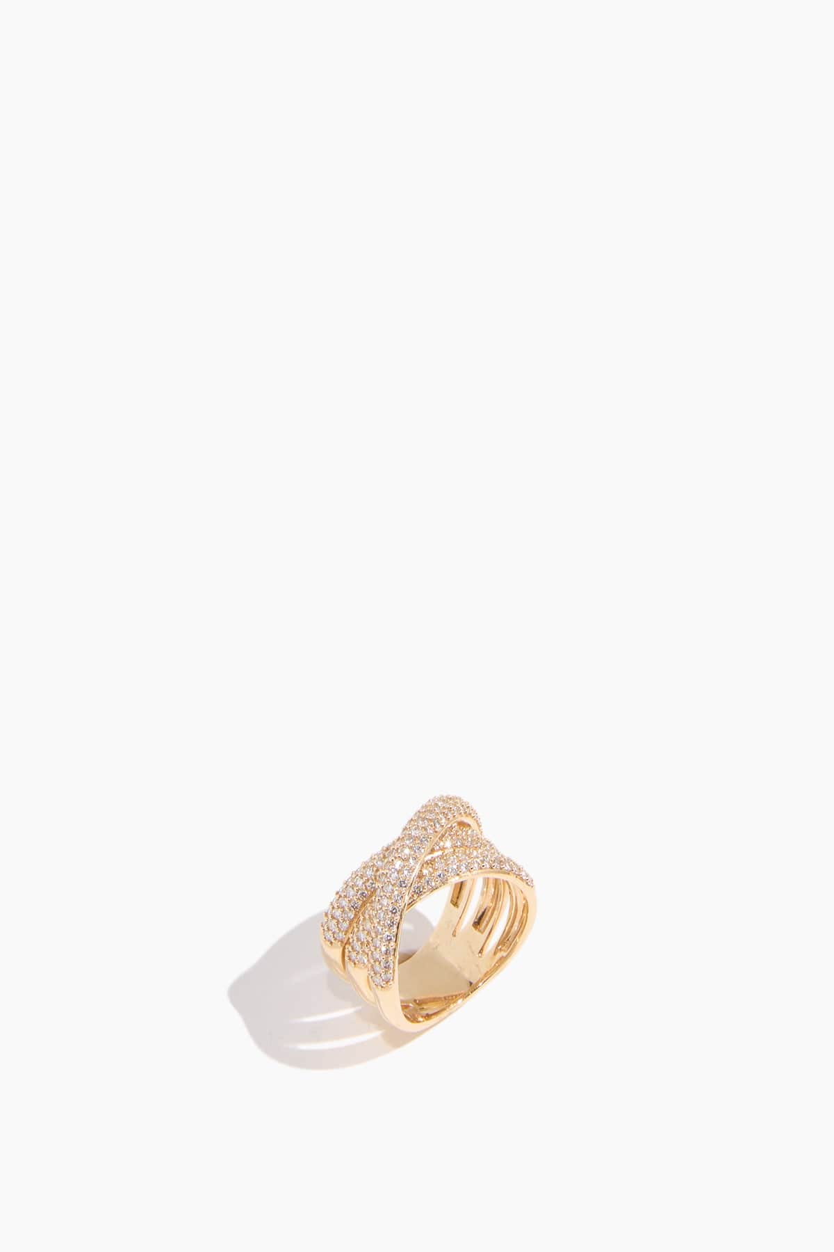 Pave Criss Cross Ring in 14k Yellow Gold