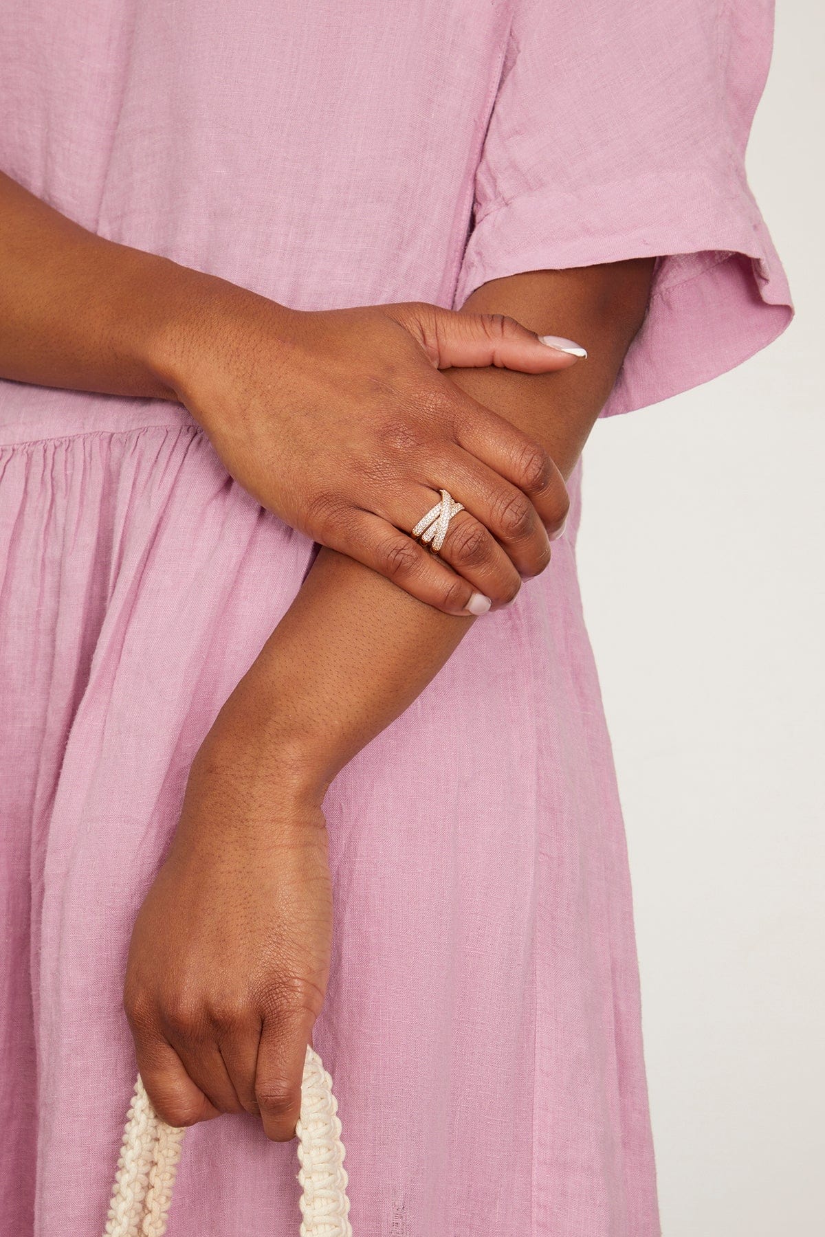 Pave Criss Cross Ring in 14k Yellow Gold - Image 2