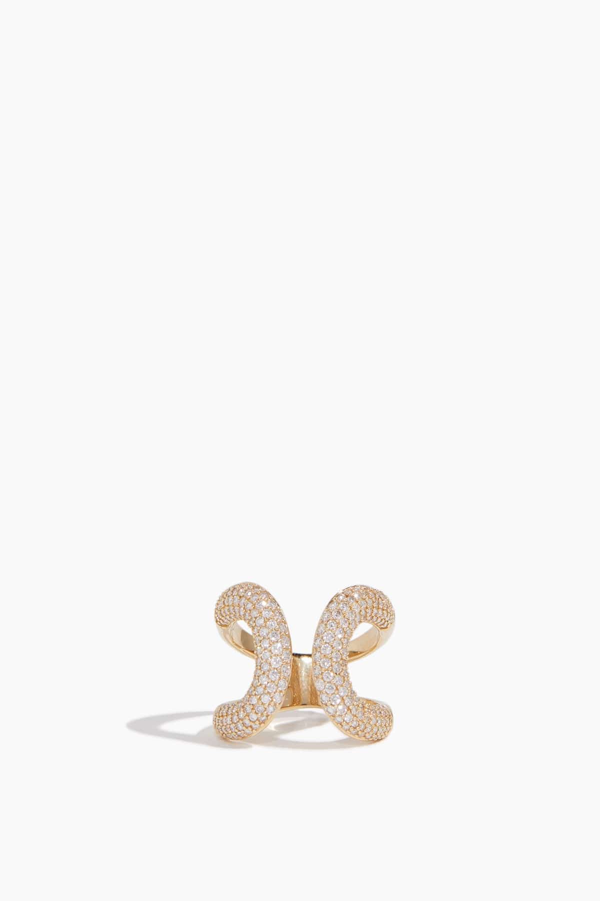 Pave Open Cuff Ring in 14k Yellow Gold