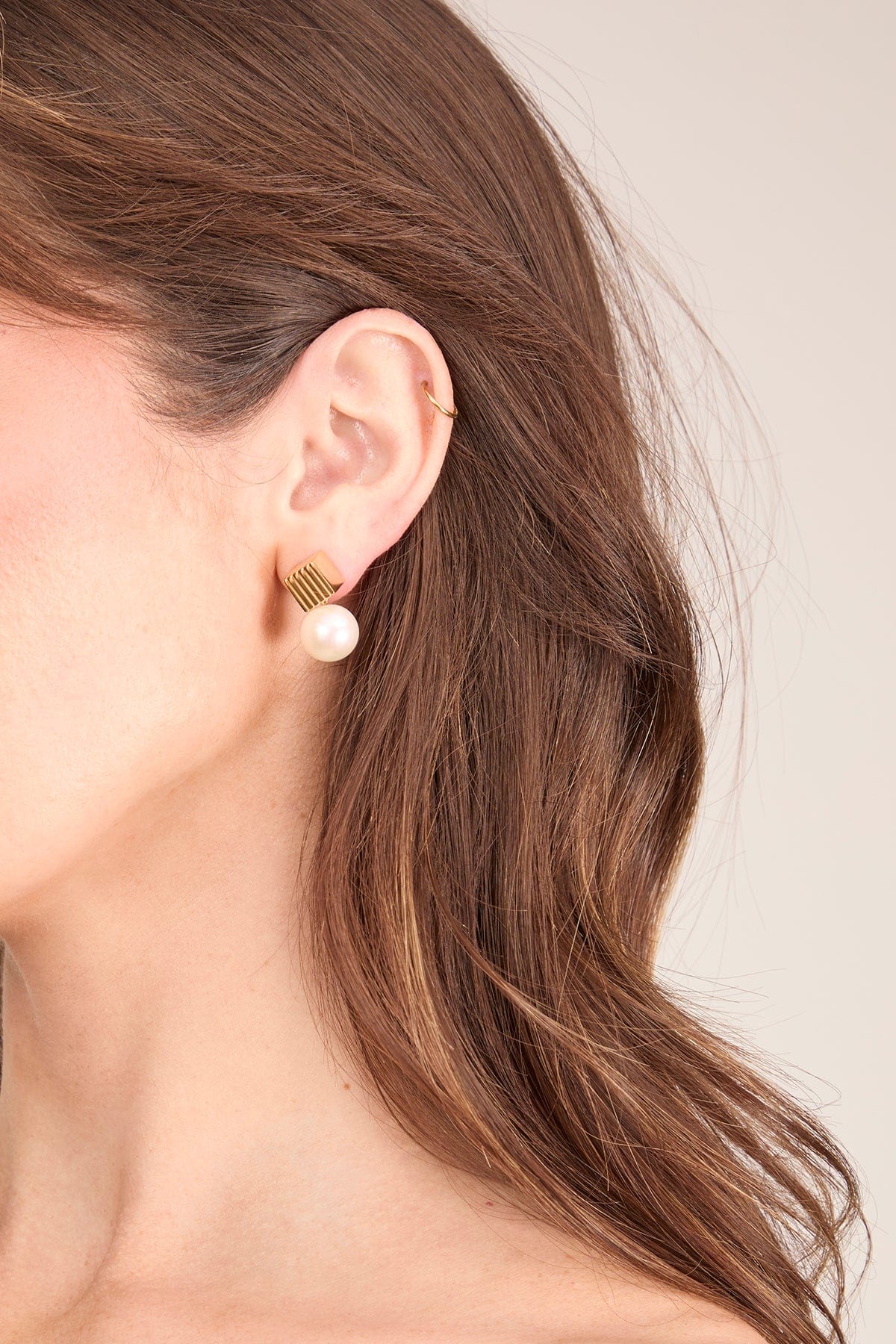 Pearl Stud Drops in Yellow Gold - Image 2