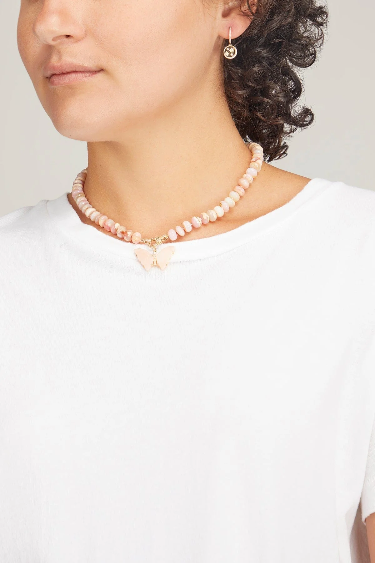 Pink Opal Knotted Chain with Pave Clasp in 14k Yellow Gold - Image 2