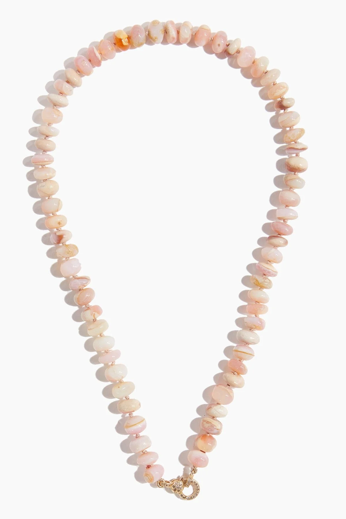 Pink Opal Knotted Chain with Pave Clasp in 14k Yellow Gold - Image 3