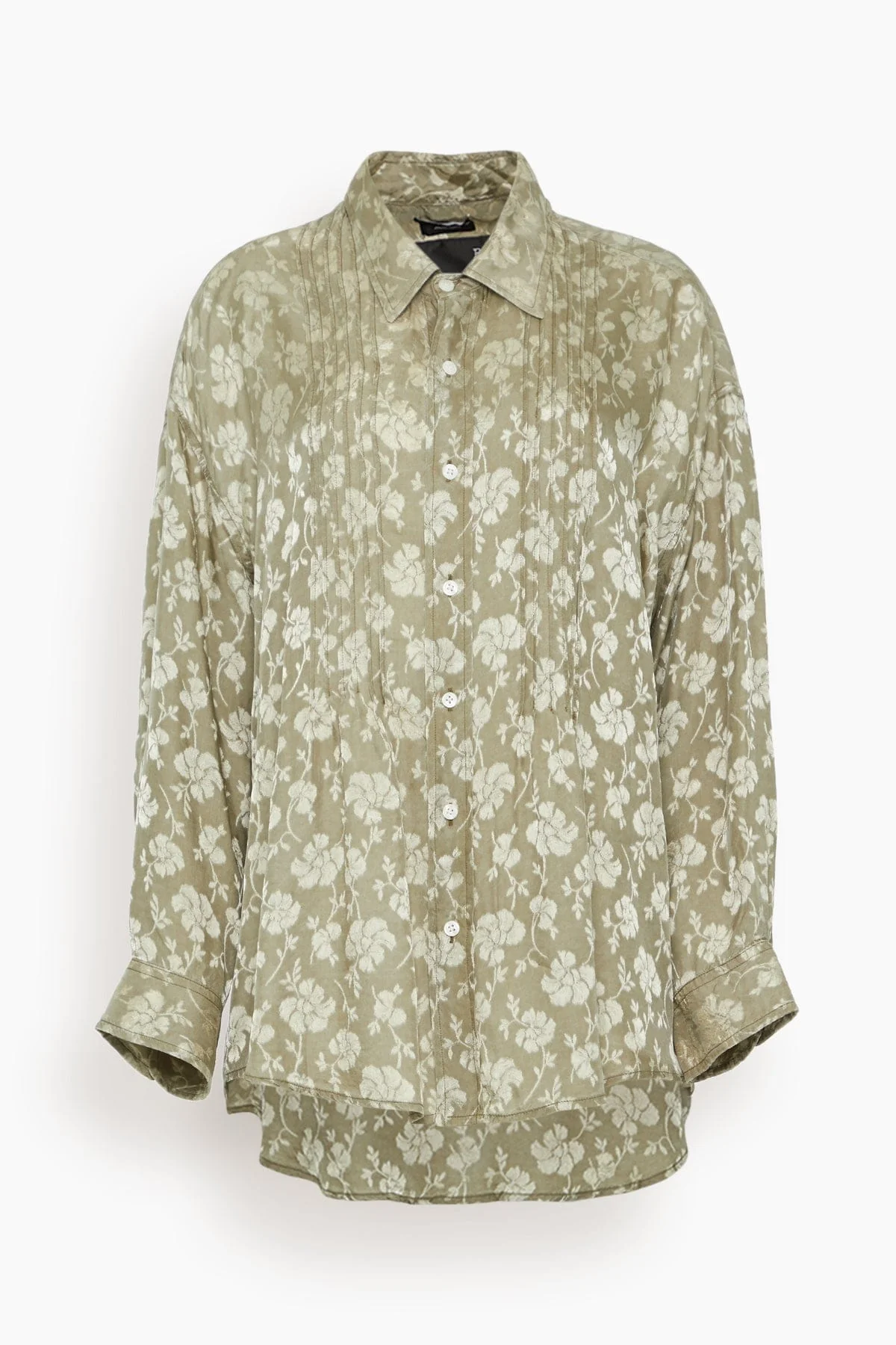 Pintuck Drop Neck Shirt in Olive Floral