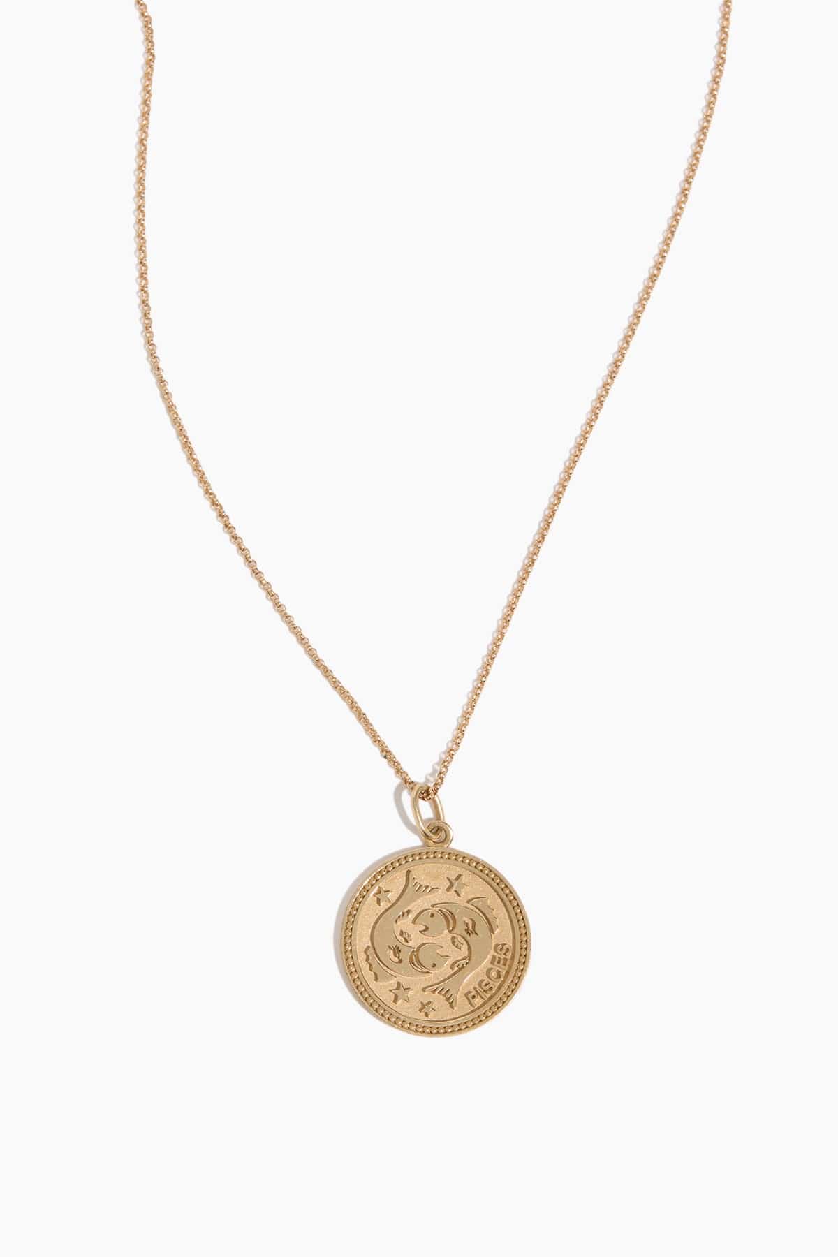 Pisces Zodiac Necklace in 14k Yellow Gold
