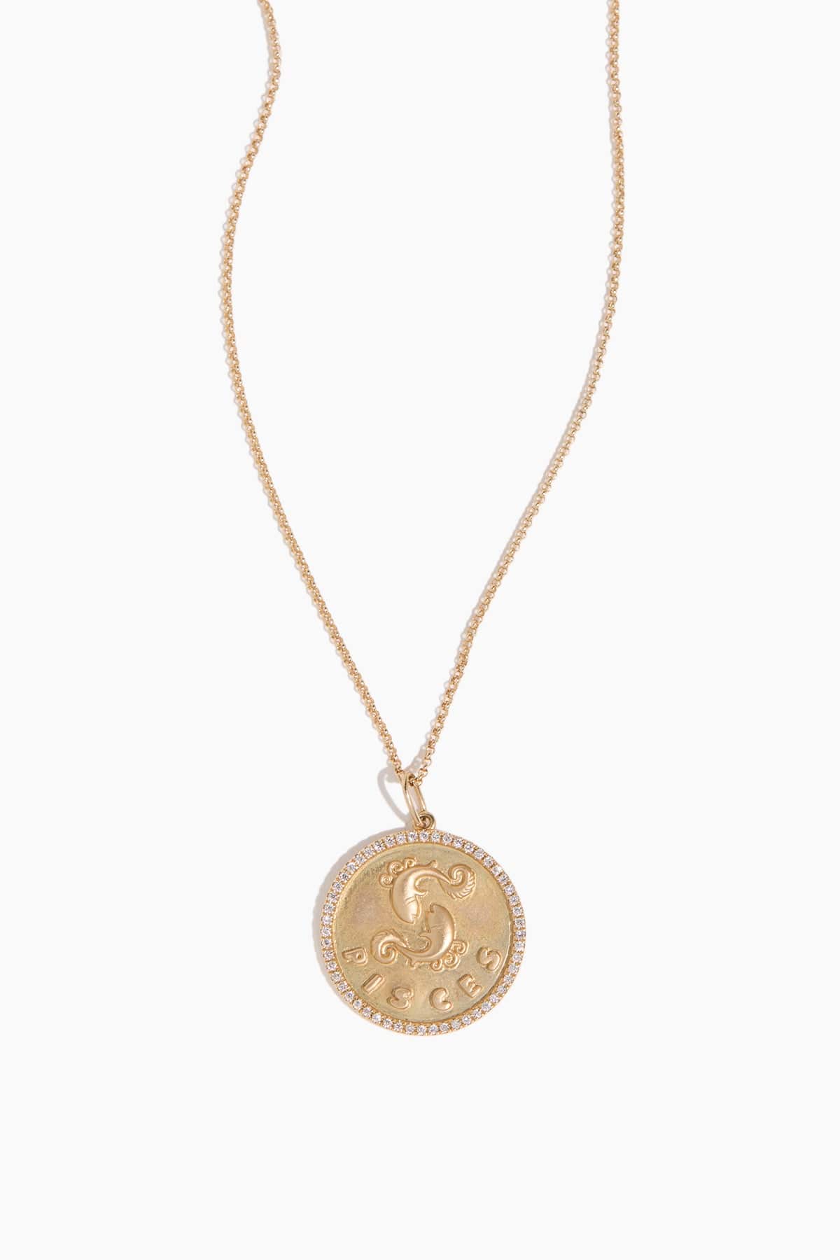 Pisces Zodiac Necklace with Diamonds in 14k Yellow Gold