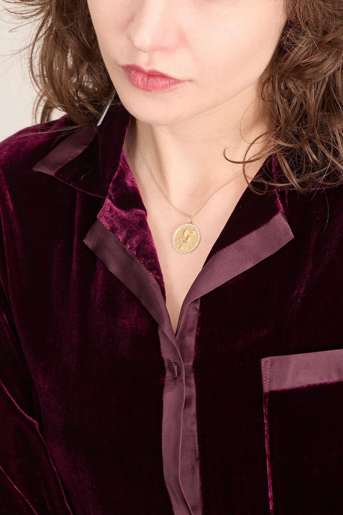 Pisces Zodiac Necklace with Diamonds in 14k Yellow Gold - Image 2