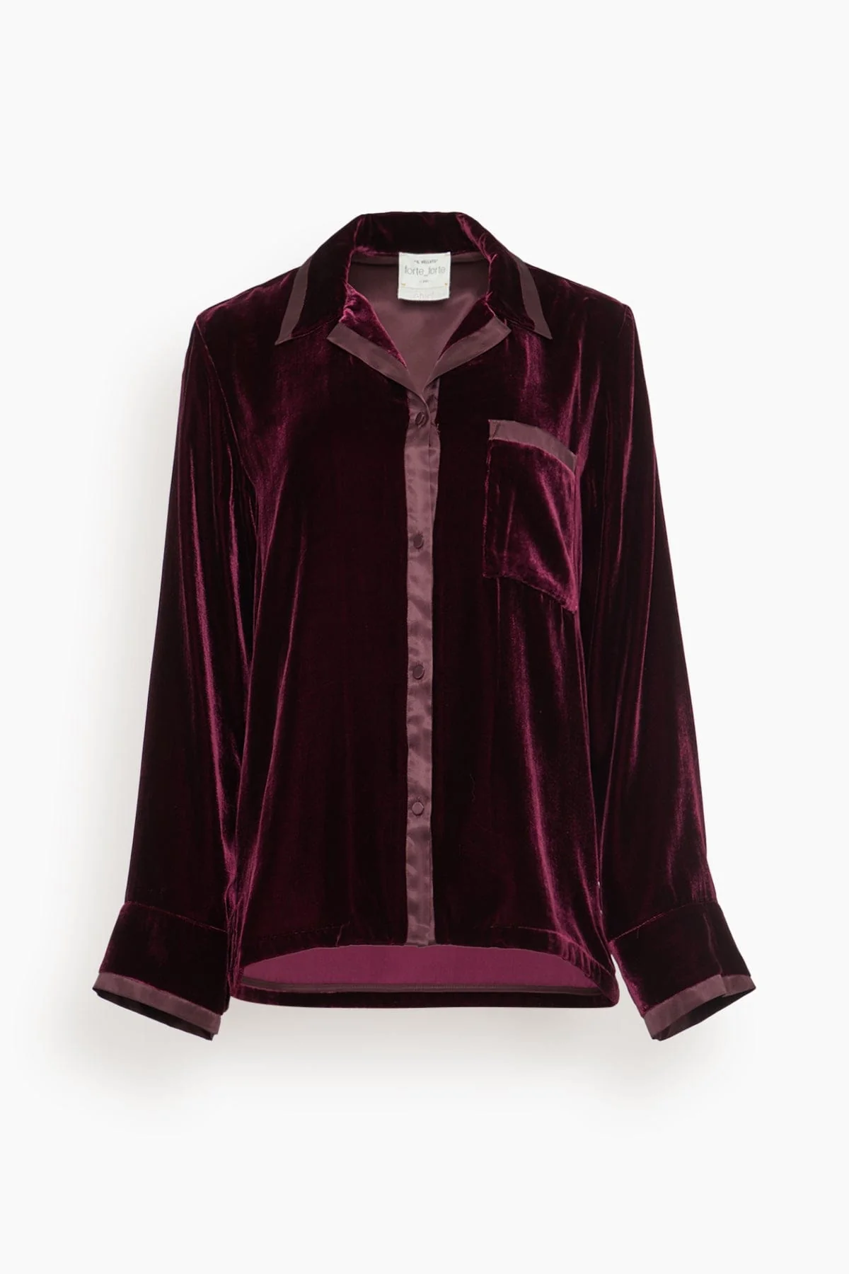Plain Velvet Pajama Shirt in Bordeaux