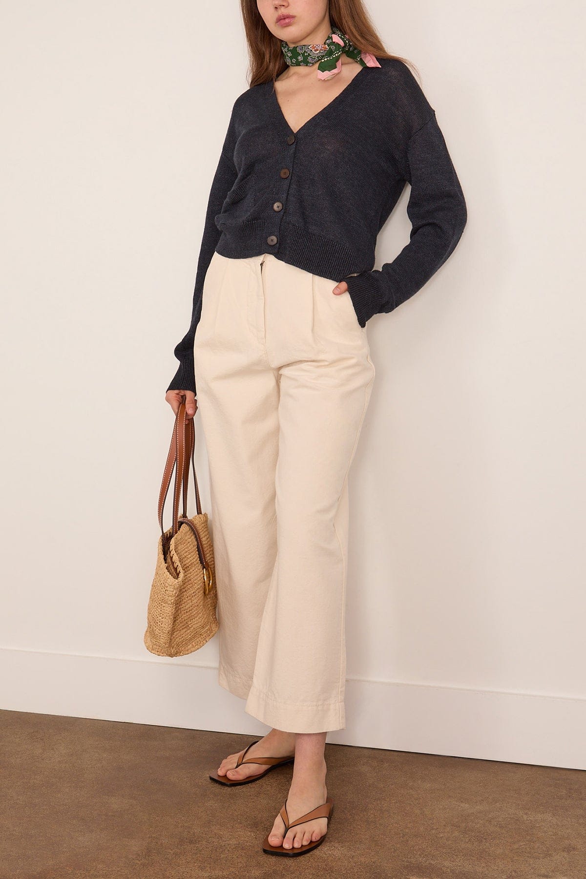 Pleat Front Cotton Trousers in Natural - Image 2