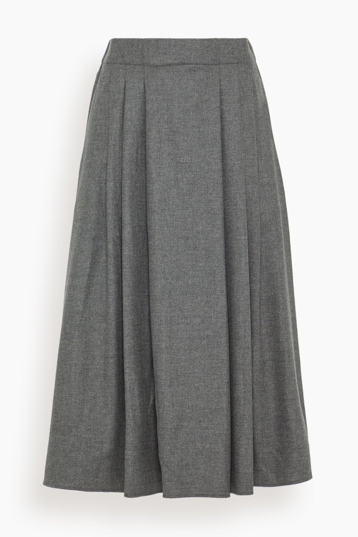 Pleat Front Full Skirt in Charcoal Tweed