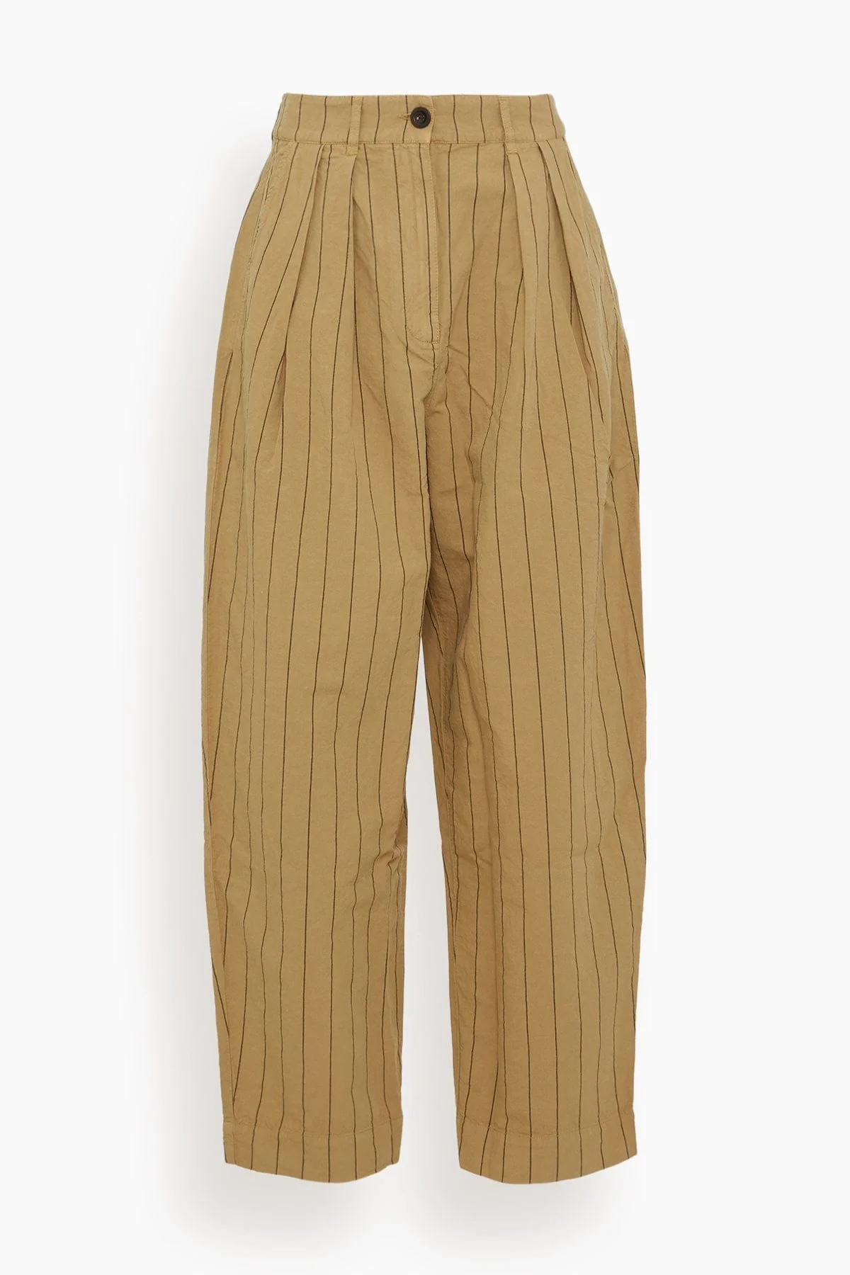 Pleat Front Stripe Cotton Linen Trousers in Fennel Seed