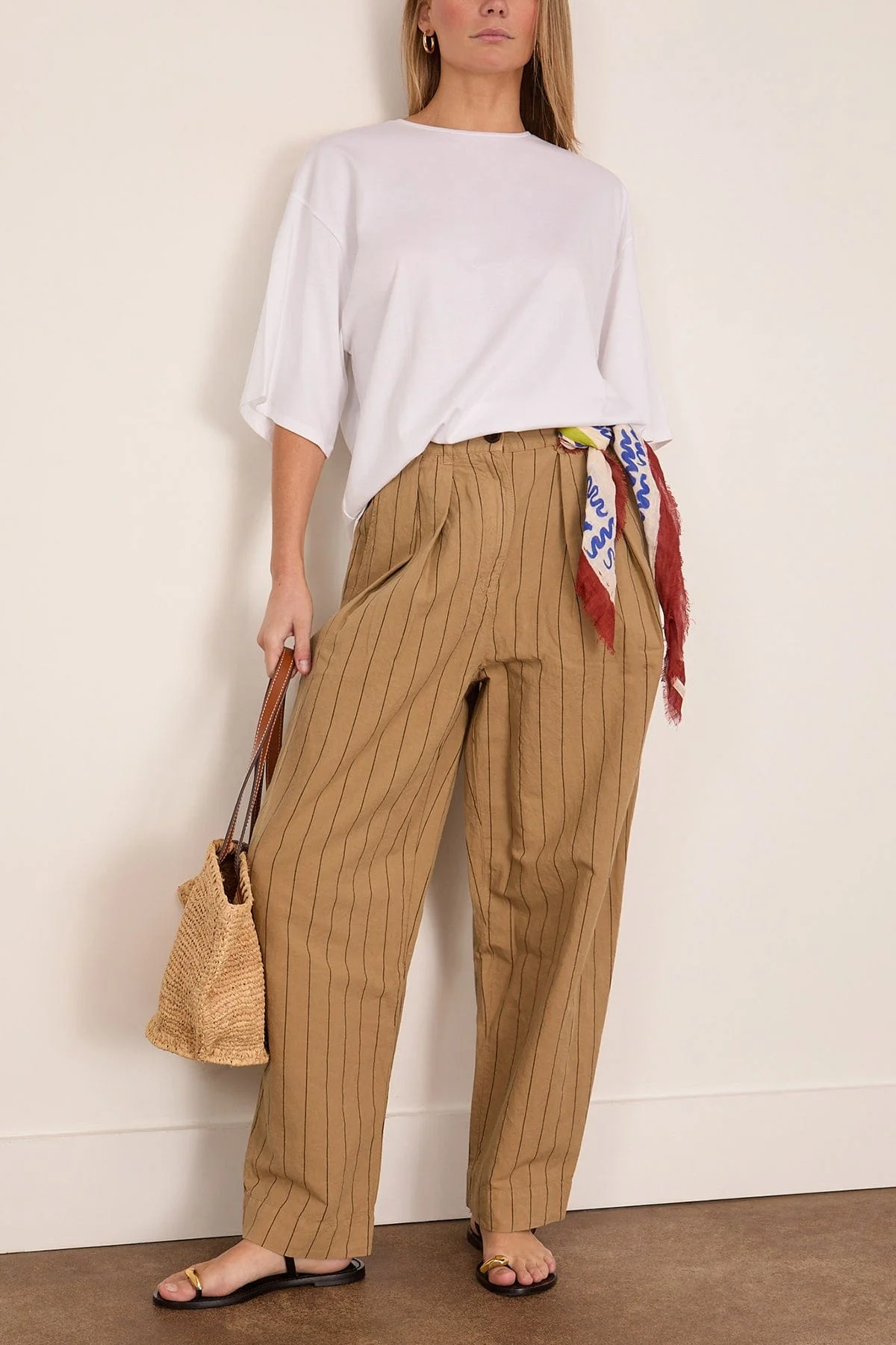 Pleat Front Stripe Cotton Linen Trousers in Fennel Seed - Image 2