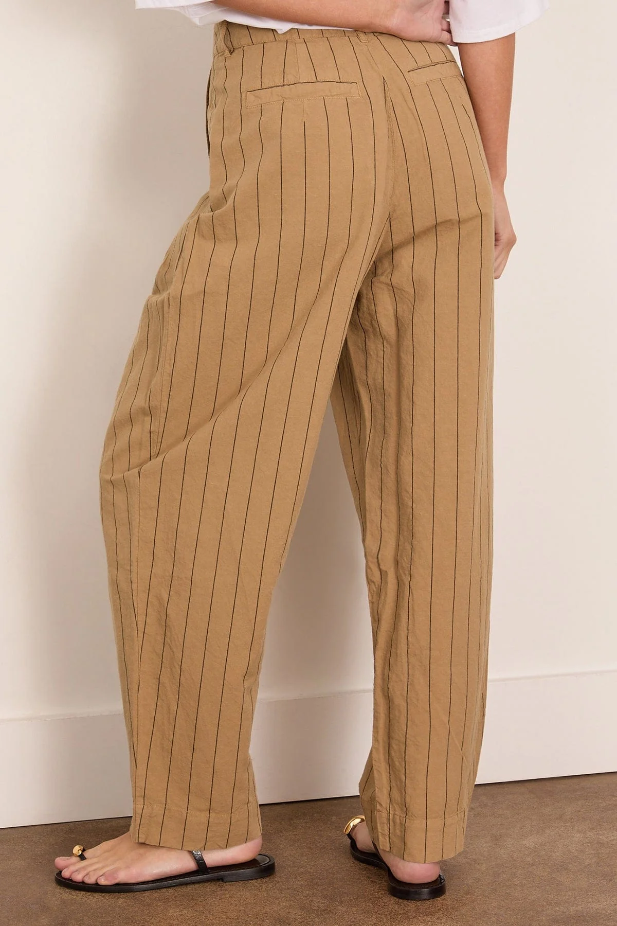Pleat Front Stripe Cotton Linen Trousers in Fennel Seed - Image 4