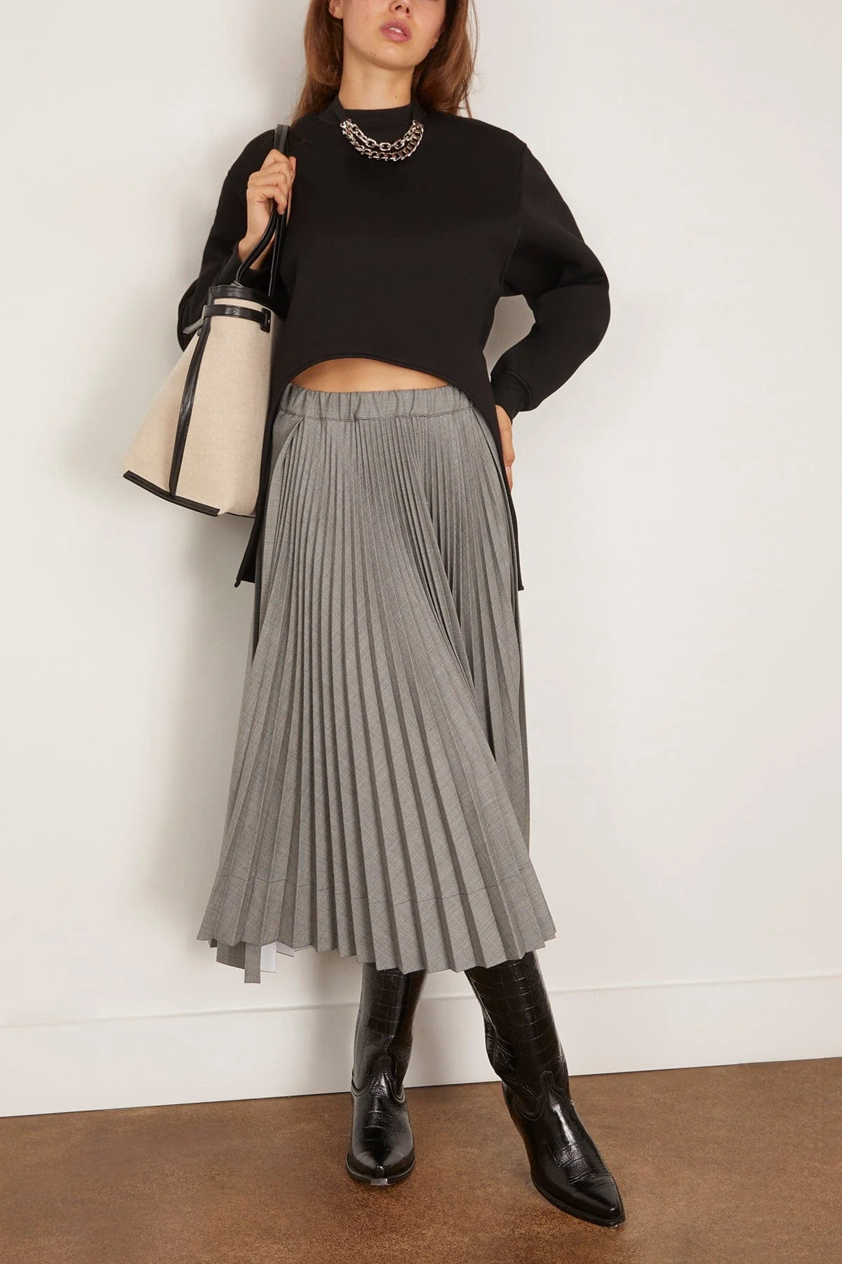 Pleated Skirt in Black Melange - Image 2