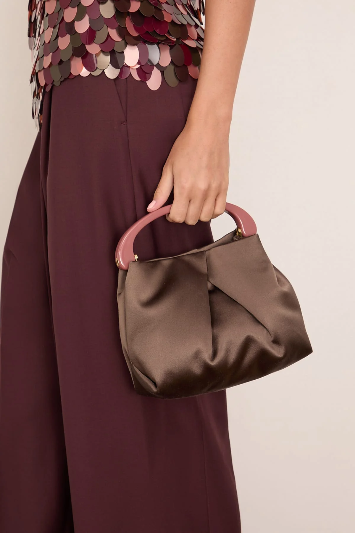 Pleated Velvet Bag in Dark Brown - Image 3