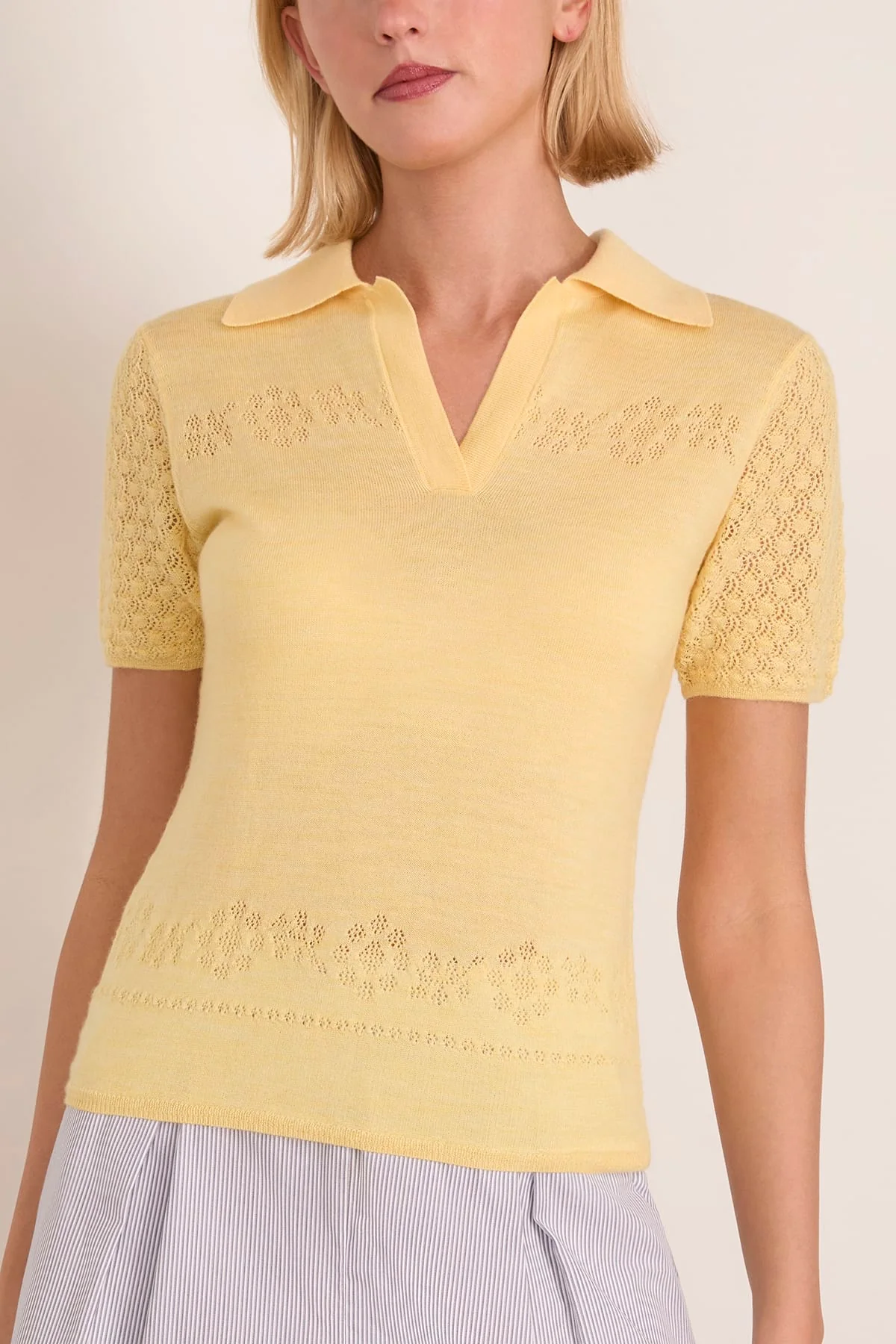Pointelle Camilla Knit Top in Lemon Meringue - Image 3