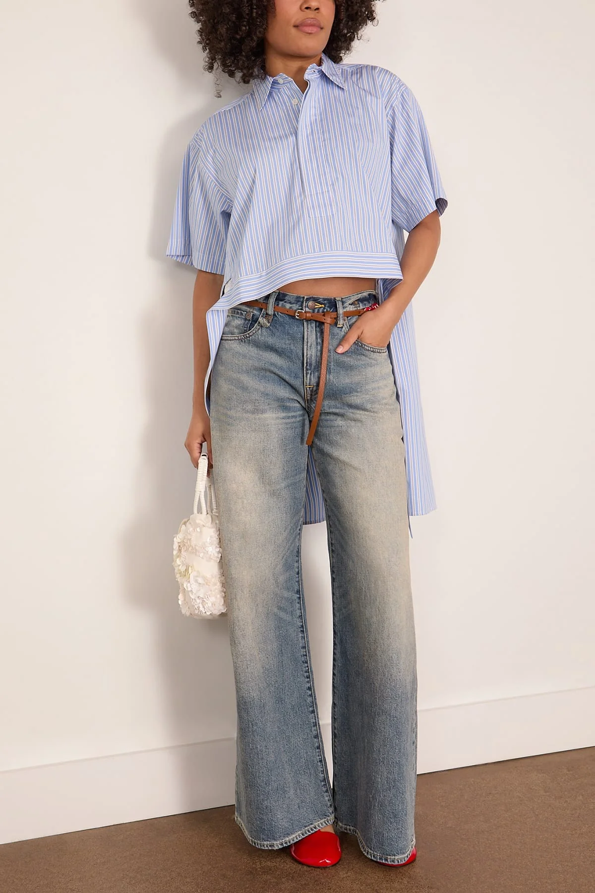 Poplin Shirt in Blue/White Stripe - Image 2