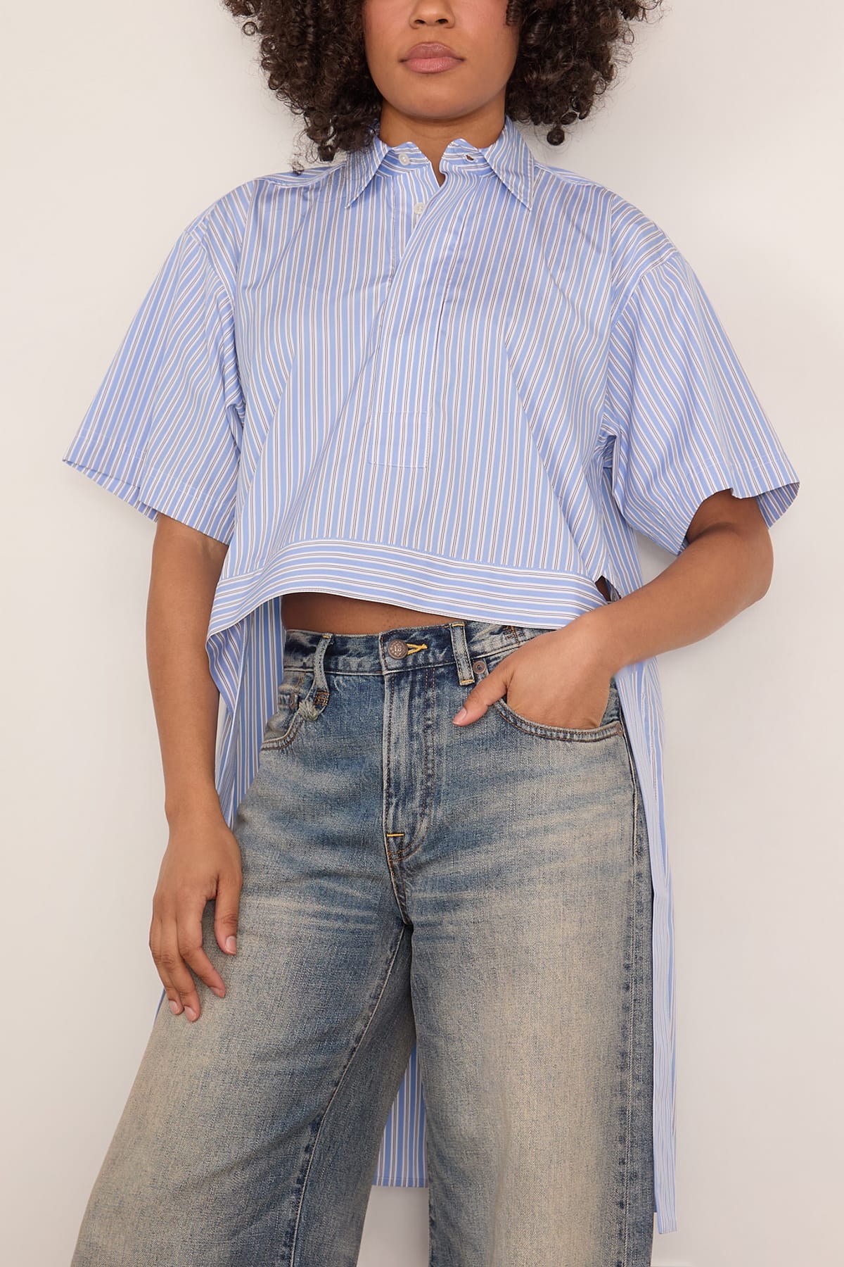 Poplin Shirt in Blue/White Stripe - Image 3