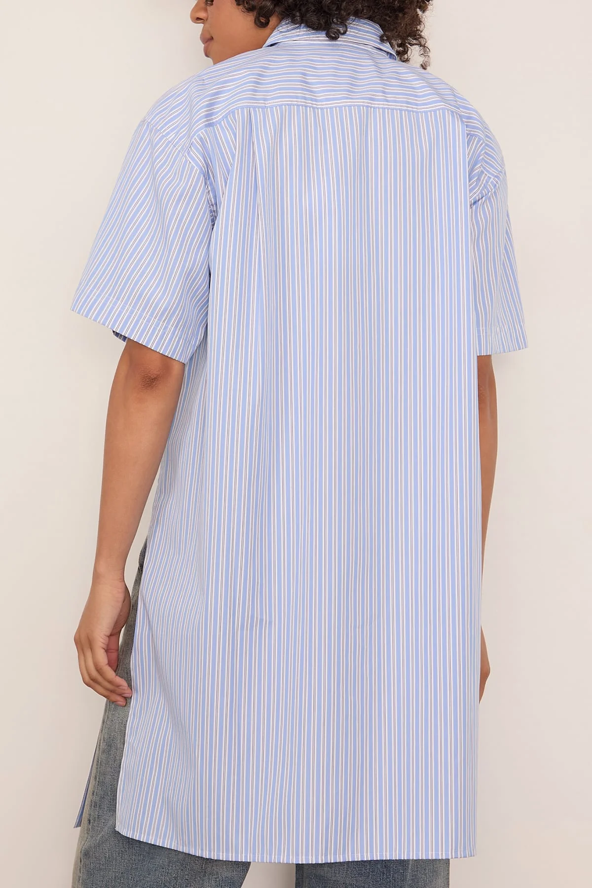 Poplin Shirt in Blue/White Stripe - Image 4