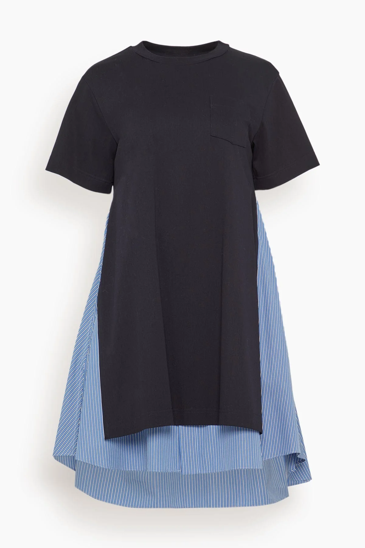 Poplin x Cotton Jersey Dress in Navy/Blue Stripe