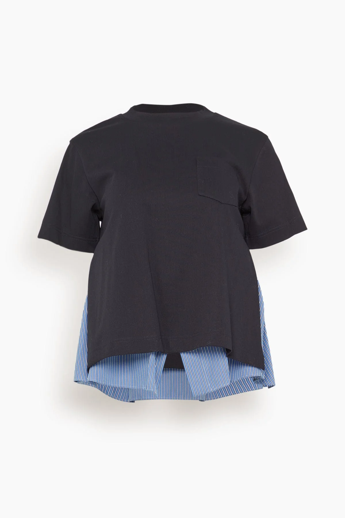 Poplin x Cotton Jersey T-Shirt in Navy/Blue Stripe