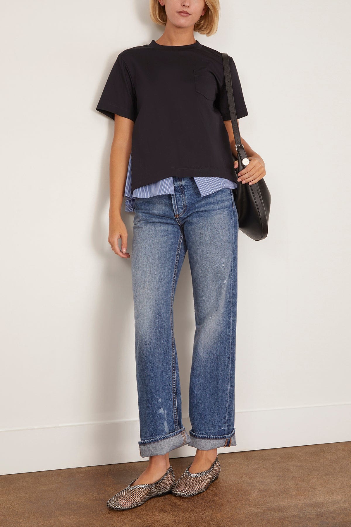 Poplin x Cotton Jersey T-Shirt in Navy/Blue Stripe - Image 2