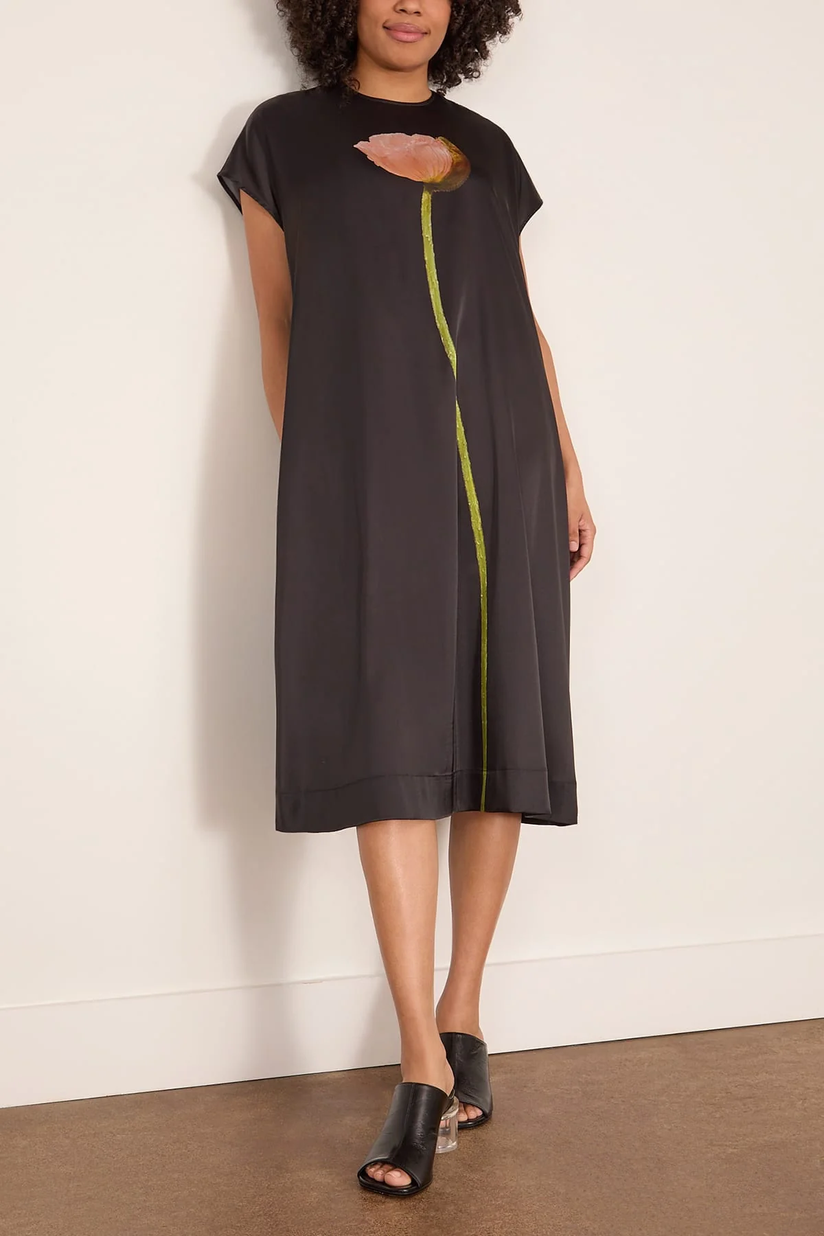 Poppy Motif Smock Dress in Black - Image 3