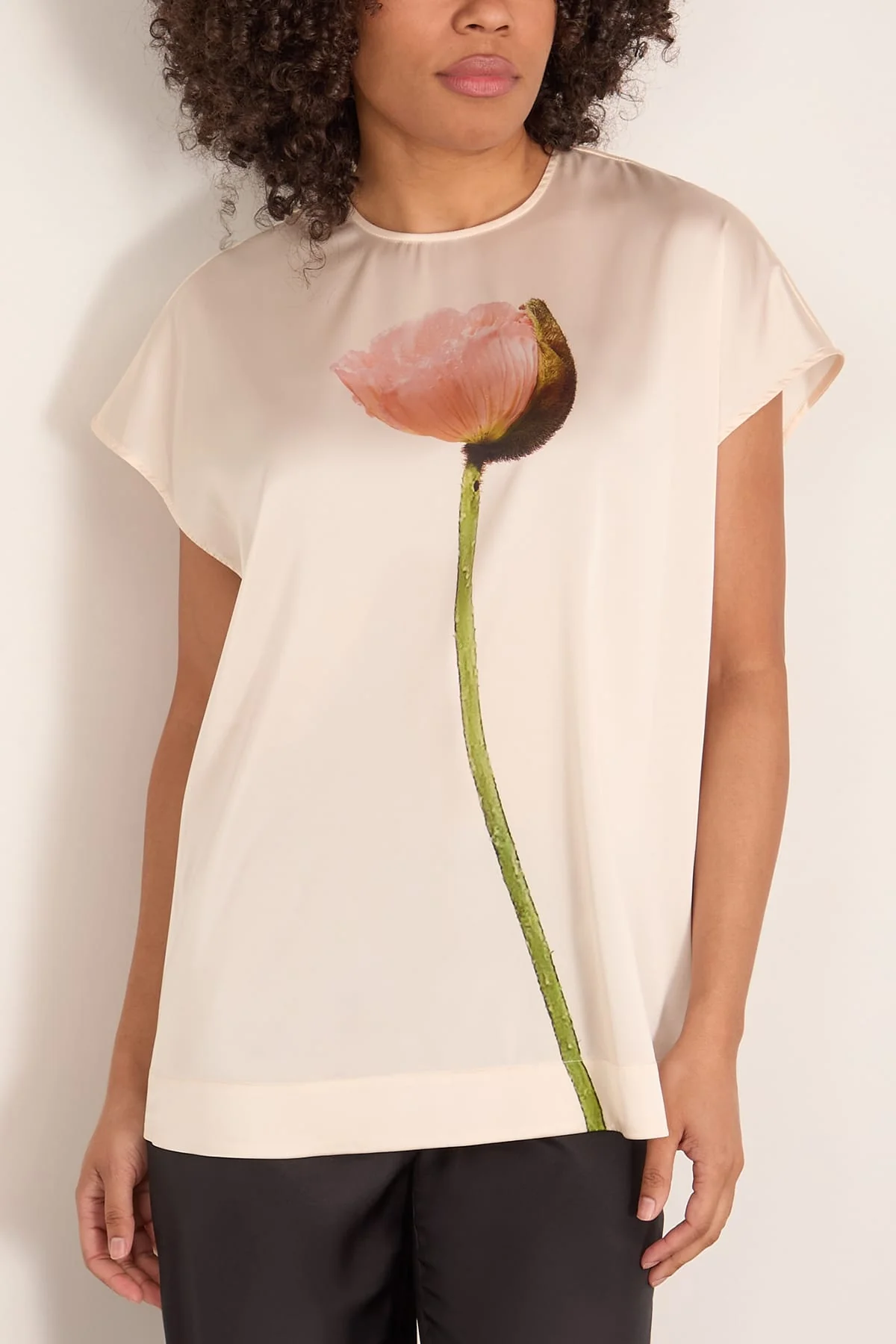 Poppy Motif Smock Top in Cream - Image 3
