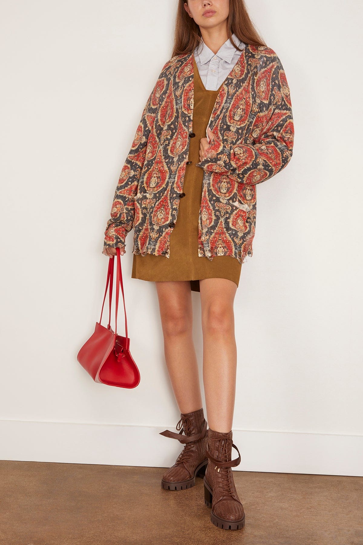 Printed Boyfriend Cardigan in Black/Red Multicolor - Image 2