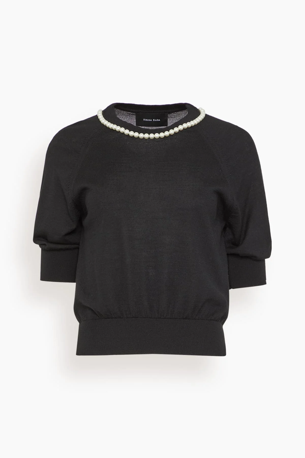 Puff Sleeve Merino Silk Jumper in Black/Pearl