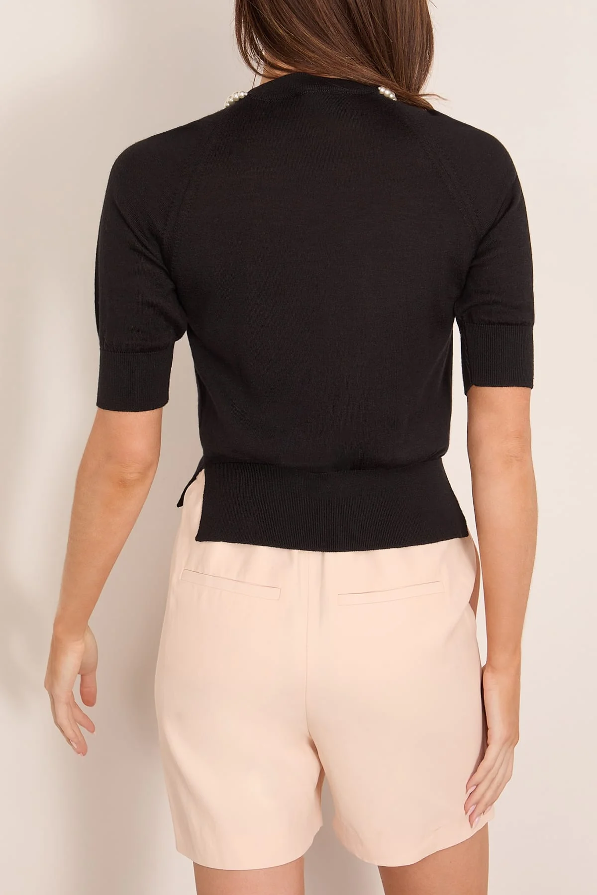 Puff Sleeve Merino Silk Jumper in Black/Pearl - Image 4